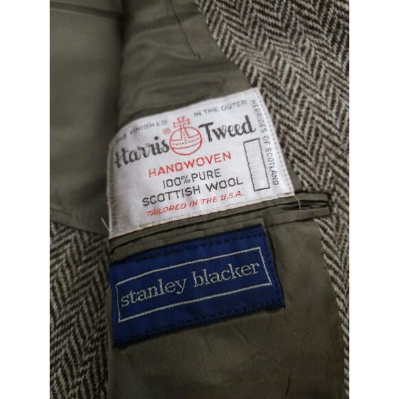 Harris Tweed Stanley Blacker Handwoven Herringbone Wool Blazer Brown Sport Coat - Picture 2 of 9